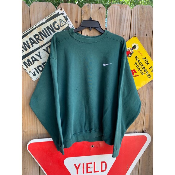 Vintage 90s Nike Green Crewneck Sweatshirt Distressed Embroidered Swoosh Size L - Picture 3 of 16
